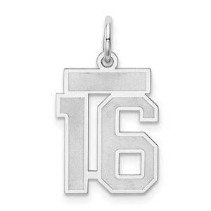 14k White Gold, Jersey Collection, Small Number 16 Pendant